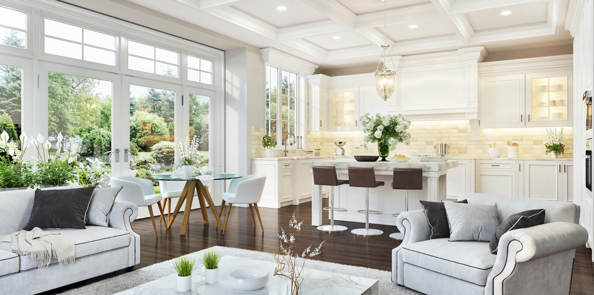 Professionally staged open-plan living and kitchen ready for listing photography