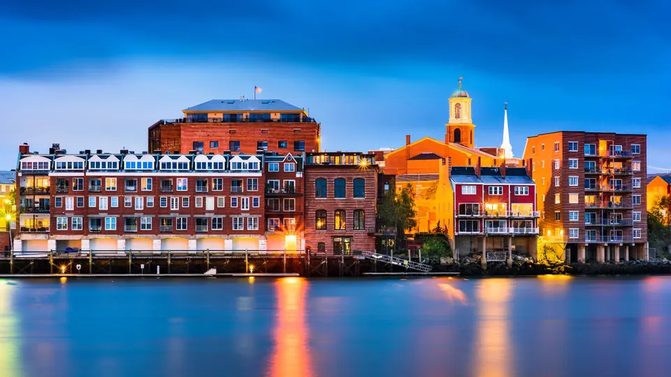 Portsmouth waterfront at blue hour