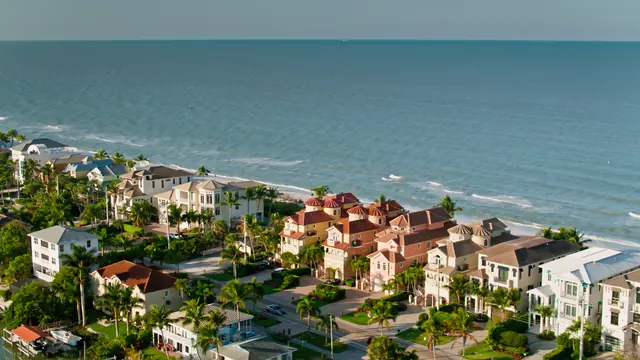 Beachfront homes and Gulf shoreline in Bonita Springs, Florida