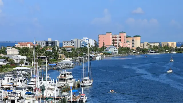 Fort Myers Beach and Matanzas Pass from above