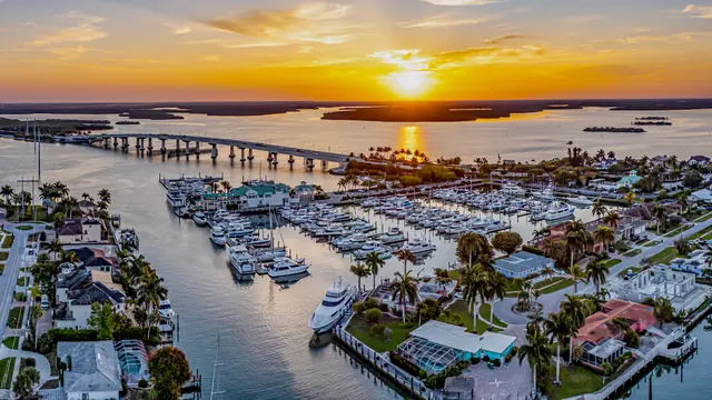 Waterfront homes, marina and bridge on Marco Island, Florida