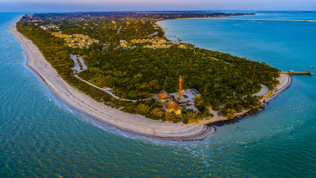 Aerial view of Sanibel Island and the Gulf of Mexico
