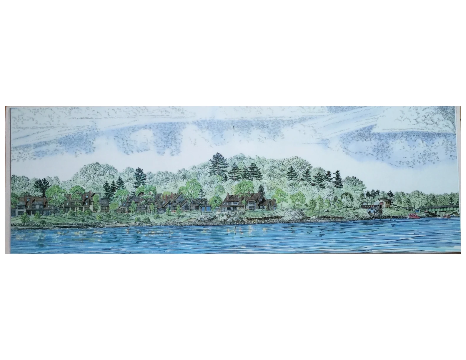 Original brochure illustration of Tidewatch homes along Sagamore Creek
